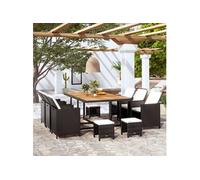 vidaXL Ensemble de jardin 11 pièces Poly rotin acacia Noir