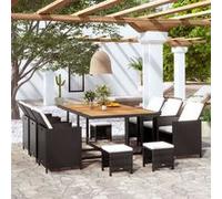 vidaXL Ensemble de jardin 11 pièces Poly rotin acacia Noir