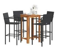 vidaXL Ensemble bar de jardin 5 pièces noir bois massif acacia et poly rotin