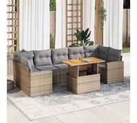 vidaXL Ensemble de jardin canapé 8 pièces avec coussins Beige Poly Rattan