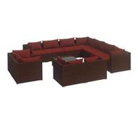 vidaXL Ensemble de salon de jardin 12 pièces avec coussins Marron Poly rotin