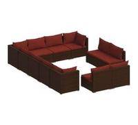 vidaXL Ensemble de salon de jardin 12 pièces avec coussins Marron Poly rotin