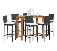 vidaXL Ensemble bar de jardin 7 pièces 6 personnes Noir bois massif acacia et poly rotin