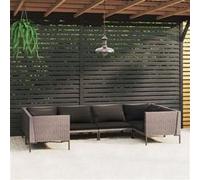 vidaXL Ensemble de salon de jardin 6 pièces avec coussins Poly rotin gris foncé