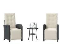 vidaXL Ensemble bistro 3 pièces Poly Rattan avec coussins Noir