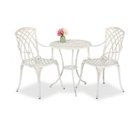 Ensemble de mobilier de jardin Relaxdays, 3 pièces, table et 2 chaises, fonte d'aluminium, mobilier de balcon au design antique, salon de jardin, blanc/bronze
