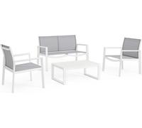 Salon Kallen 1 canapé 2 fauteuils 1 table aluminium polyester blanc gris