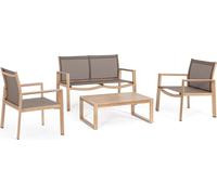 Salon Kallen 1 canapé 2 fauteuils 1 table aluminium polyester brun