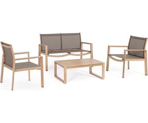 Salon Kallen 1 canapé 2 fauteuils 1 table aluminium polyester brun