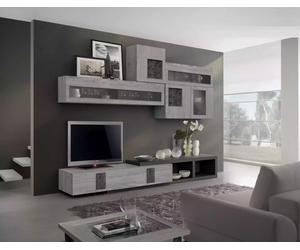 Salon moderne Bloc mural Gris moderne Bois Meubles 295cm