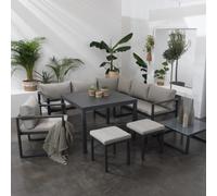 Happy Garden Salon de jardin modulable IBIZA tissu gris 7 places aluminium anthracite