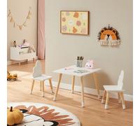 Salon pour enfants 'Hovle' table + 2 chaises avec design de nuages pin+MDF blanc