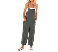 Salopette de Travail Femme Coton et Lin - Combinaison Ample Salopettes de Travail Été sans Manches Playsuit Chic Dos Nu Bodysuit Pantalon Large Vacances Soirée Plage Jumpsuit Vetement Soldes