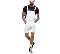 Salopette de travail pour homme - Salopette en jean stretch - Pour homme - Grande taille - Avec bretelles - Combinaison en denim - Blanc - Pantalon de travail d'été - Salopette courte - Coupe droite,