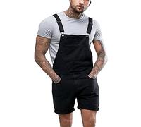 Salopette d'été courte en jean pour homme avec poches et bretelles, Z02-black Mens Salopette Denim, 3XL