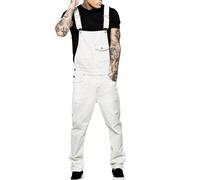 Salopette en jean pour homme - Coupe ajustée - Pantalon de travail en jean - Bretelles réglables - Salopette en denim - Coupe ajustée - Couleur unie - Stretch - Vintage, Blanc., XL
