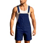 Salopette en Jean pour Homme Short D'été Combinaison en Jean Salopette Cargo Baggy Pantalon de Travail Court Coupe Ample Vintage