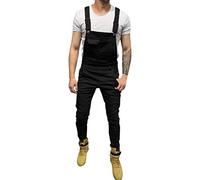 Salopette pour Homme Combinaison Rétro Salopette en Jean Loose Overalls Loisirs Denim Pantalon de Travail Vintage Pantalon Cargo Barboteuses à Bretelles