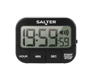 Salter 355 BKXCDU Minuterie de Cuisine numérique - Minuterie électronique, Chronomètre, 19 Heures 59 Minutes, Alarme sonore réglable, Grand Bouton et Affichage, Chronomètre ou Compte à rebours, Noir