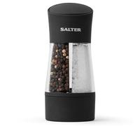 Salter 7612 BKXRA Moulin à Sel et Poivre mécanique, Double, Design Compact 2 en 1, Réglable pour Un Meulage Fin à Gros, Mécanisme en Céramique, Tourner pour Moudre, Noir