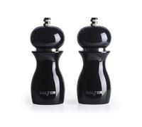 Salter 7613 BKXR Mini Moulin à Sel et Moulin à Poivre en Bois de Hêtre Laqué, Ensemble de 2 Moulins avec Meules Réglables pour Sel, Poivre et Herbes, Hauteur 14cm, Garantie 2 Ans, Noir