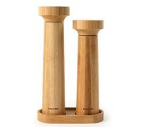 Salter 7614 WDXR Eco Lot de moulins à sel et poivre en bambou avec support, mécanisme à tourner pour moudre en céramique, meulage réglable de fin à gros, design emboîtable, bois massif de bambou