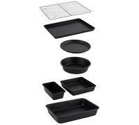 Salter Bakes Set à Pâtisserie 7 Pièces, Moules à Gâteaux Empilables Antiadhésifs, Kit Pâtisserie Complet avec Moule Tarte/Pain/Brownie/Plat à Rôtir, Plaque de Cuisson & Grille de Refroidissement