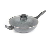Salter BW02772G Marblestone 28cm Wok - Antiadhésif Poêle à Frire Avec Couvercle en Verre, Convient aux tables de cuisson à induction, va au lave-vaisselle, Aluminium Forgé, Cuire avec peu d'huile