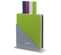 Salter BW04768 Ensemble de Planches Découper - Lot de 4 Avec Support, Plastique Planche à Découper de Cuisine, Idéal pour Servir de la Charcuterie, Pain, Fruits, Fromage, Durable, Lave-Vaisselle