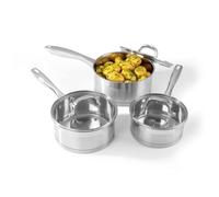 Salter BW06734 Casseroles avec Couvercles en Verre Trempé, Lot de 3, 16/18/20cm, Acier Inoxydable, Design Timeless, Compatible avec Plaques à Induction et Lave-Vaisselles