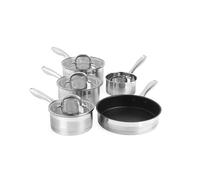 Salter BW06746 5 Pièces Batterie de Cuisine 16/18/20 cm Casseroles avec Couvercles, 14 cm Casserole à Lait, 24 cm Poêle à Frire, Acier Inoxydable, Design Timeless, Compatible avec Plaques à Induction