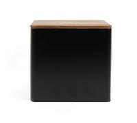 Salter BW12899EU7 bac à pain de Toronto - couvercle en bois d'acacia, fini enduit de poudre, facile à nettoyer, les bagels, grand bac contenant de rangement, peut contenir 2 miches de pain, noir/bois