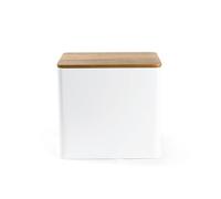 Salter BW12899WEU7 bac à pain de Toronto - couvercle en bois d'acacia, fini enduit de poudre, facile à nettoyer, les bagels, grand bac contenant de rangement, peut contenir 2 miches de pain, blanc