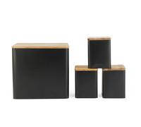 Salter BW12900EU7 Toronto ensemble de comptoir de 4 pièces - bac à pain, thé, sucre, boîtes à café, contenants de rangement, finition noire enduite de poudre, couvercles en bois d'acacia, noir/bois