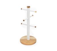 Salter BW13566WEU7 Toronto porte-tasse - support de tasse en bois d'acacia, présentoir à 6 branches pour tasses à café/tasses à thé, support de rangement en acier robuste autonome, blanc