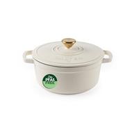 Salter Chester Casserole en Fonte - Crème, 24CM, Couvercle Auto-Arrosant, Cocotte, Cuisson du Feu à Four, Tous Types de Plaques y Compris Induction, Capacité de 3.4L, Sans PFAS, Retient la Chaleur