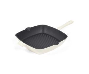 Salter Chester Poêle-gril en fonte 26 cm, sans PFAS, crème | Surface rainurée, rainures d’évacuation des graisses, compatible induction, four jusqu’à 240 °C, revêtement émaillé