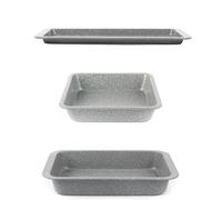 Salter COMBO-2184 Marble Collection Ensemble de 3 pièces en acier carbone anti-adhésif comprenant une poêle carrée, un rôtissoire et une plaque de cuisson, passe au four jusqu'à 220 °C, sans PFOA,