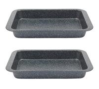 Salter Combo-8262 Lot de 2 plats à rôtir en acier au carbone antiadhésif facile à nettoyer, solide et durable, durable, sans PFOA, moule à four Megastone Collection, noir/argent, 37 cm