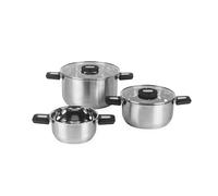Salter Ensemble de Faitouts Empilables 3 Pièces - 16/20/24 cm Casseroles en Acier Inoxydable, Poignées Pliables Soft-Touch, Adapté à l'Induction, Couvercles en Verre Trempé