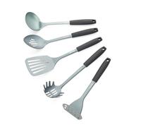 Salter Excellence Set d’ustensiles, 5 pièces en acier inoxydable | Antiadhésif, écumoire, cuillère ajourée, cuillère spaghetti, spatule, louche, manches antidérapants, poêle
