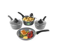 Salter Go Green Lot de 4 poêles thermocollantes avec technologie d'indicateur de chaleur, sans PFAS, casseroles de 16, 18, 20 cm avec couvercles et poêle à frire de 24 cm, céramique antiadhésive