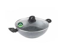 Salter Go Green Poêle familiale 28 cm avec indicateur de chaleur, sans PFAS, compatible avec l'induction, couvercle en verre trempé avec évacuation de la vapeur, céramique antiadhésive, poignées