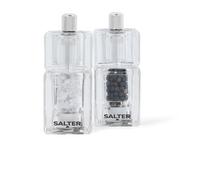 Salter Mini Moulins à Sel, Poivre et Épices - Ensemble de 2 Moulins de Cuisine au Design Carré Transparent, avec Meules Réglables en Céramique, Faciles à Utiliser et à Nettoyer