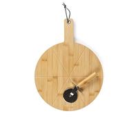 Salter Planche à Pizza en Bambou 12” & Ensemble de Coupe - Certifié FSC®, Planche à Pizza Ronde avec Poignée et Coupe en Acier Inoxydable, Rainures Intégrées pour les Parts, Design Réversible