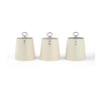 Salter Retro Crème Lot de 3 Bocaux - Boîtes à Thé, Café et Sucre, Contenants de Rangement pour Aliments Secs, Acier Résistant, Lettrage Embossé Élégant