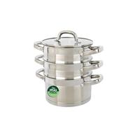 Salter Timeless Cuiseur vapeur 3 niveaux 18 cm en acier inoxydable | Revêtement sans PFAS, couvercle en verre trempé, tous feux dont induction, passe au lave-vaisselle