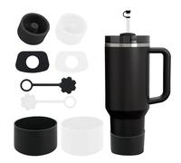 SALUOKE Lot de 8 Accessoires pour Tasse Stanley,Le Gobelet n'est pas Inclus | Comprenant Couvercle de Paille, Bouchon en Anti-fuite, Botte en Silicone pour Stanley Cup 2.0 1,2l/850ml (Transparent + Noir)