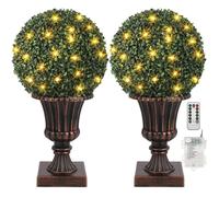 SALUT-Lot de 2 Plante Artificielle - boules de buis artificiel - 40 cm avec 30 LED