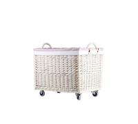 Salux Panier à linge en osier avec bordure rose sur roulettes et muni de poignées TheWickerStories